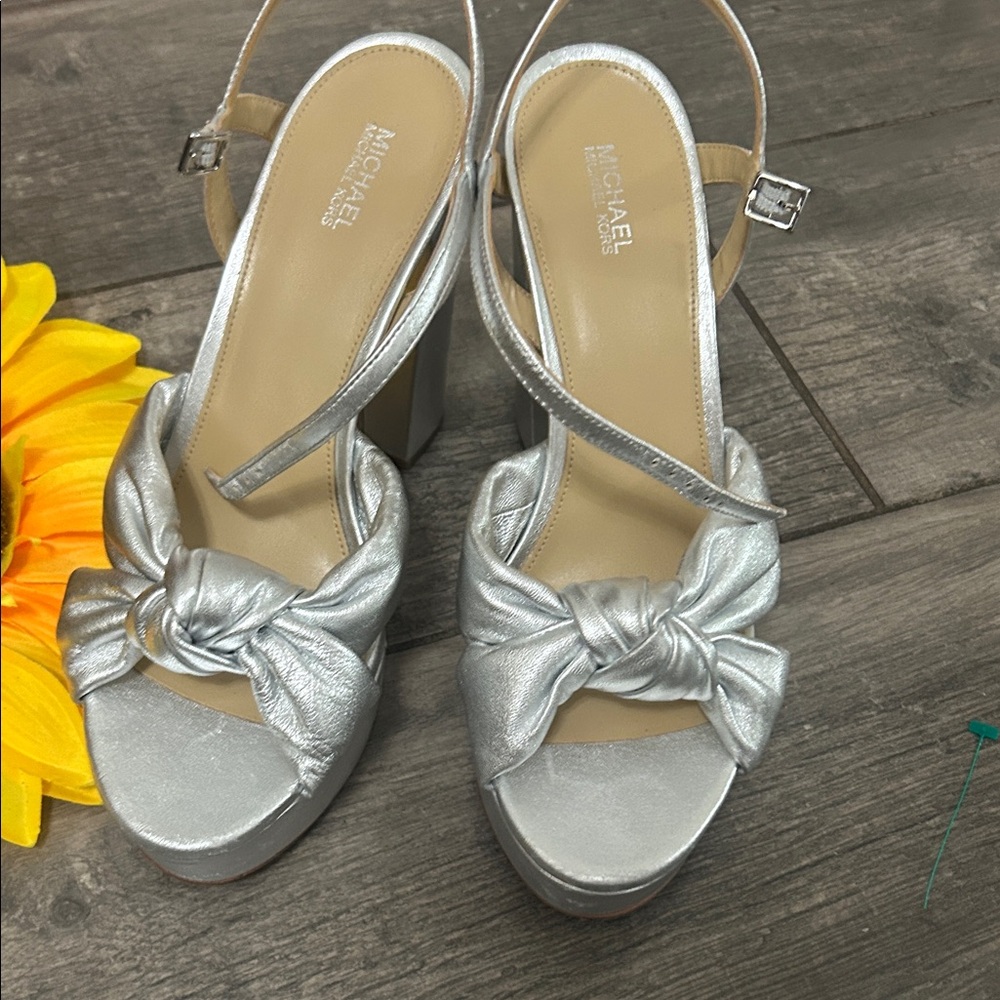 Michael Kors Metallic Silver Heeled Sandals